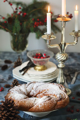 Obraz premium Freshly baked Cinnamon sweet Brioche Wreath