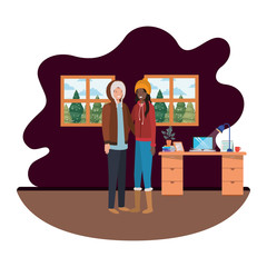 couple in the work office with view the landscape by window