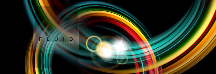 Mixing color waves on black, liquid flowing shapes