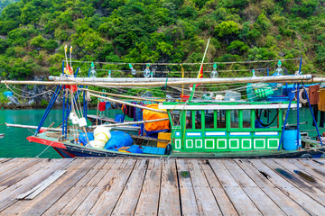 Fototapeta na wymiar Halong Bay, Vietnam. Unesco World Heritage Site. Traditional tourist boats.