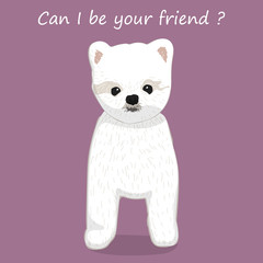 Adorable beige puppy Pug with a bow tie on a pink background. Hello - lettering quote. Humor card, t-shirt composition, hand drawn style print. Vector illustration.