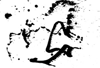 Ink grunge drops texture. Black hand drawn splashes and stains on white background.