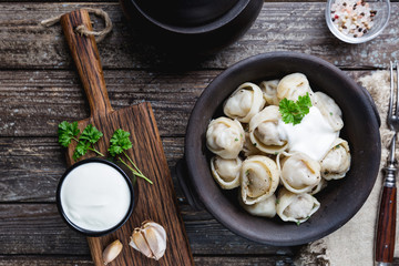 Russian pelmeni meat dumplings