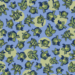 Buds and dots floral seamless pattern. Great for fabric, event and interior design. Vector surface pattern design.