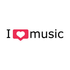 i love music, font type with signs, stickers and tags