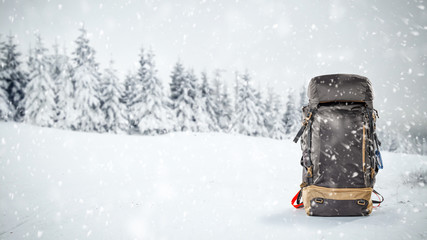 Backpack on snow and winter time 