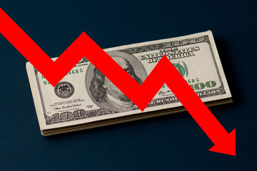 red down arrow background the dollar