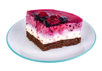 Piece of cake with berries and jelly