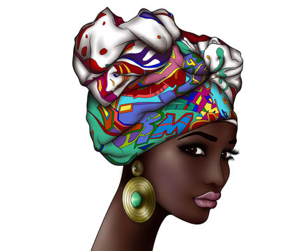 Portrait Of The Young Beautiful African Woman In A Turban