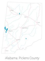 Detailed map of Pickens County in Alabama, USA