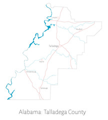 Detailed map of Talladega County in Alabama, USA