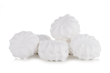 Sweet dessert group of white zephyr marshmallows isolated on white background,