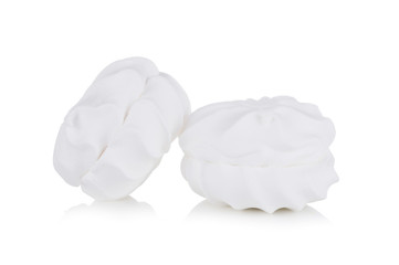 Sweet dessert group of white zephyr marshmallows isolated on white background,
