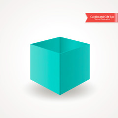 Fototapeta premium Single open cardboard green blue box with without lid or cover. Front view. Package isolated on white background. Realistic Vector Illustration