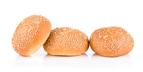 group of sandwich bun with sesame seeds isolated on white background