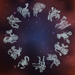 set with signs of zodiac