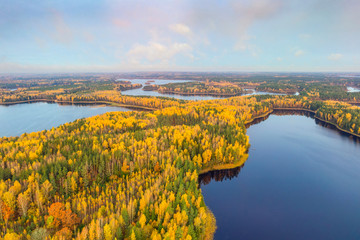 Autumn morning from bird's eye view