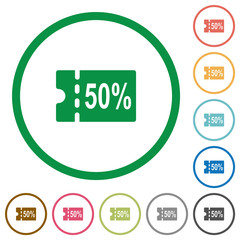 50 percent discount coupon flat icons with outlines