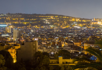 Naklejka premium Residential area of Barcelona at night. View from the top.