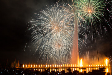  Fireworks in Geneve. Nice shanny sky. Celebration