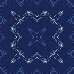 Decorative seamless vector pattern with shapes created from hand drawn dots. Creates an abstract look with tribal appeal for textile, fashion, quilting, wallpaper, home decor and graphic design work.