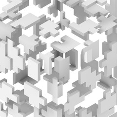 Fototapeta na wymiar Light gray chaotic cube matrix in white background. 3D render