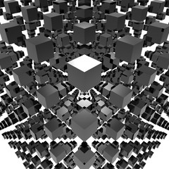 Black gloss cube matrix on white background. 3D render