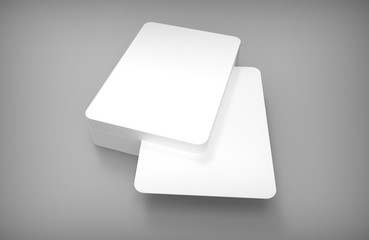 Poker blank card deck with one card in the middle. Mockup on gray desk. 3D rendering