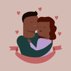 vector illustration of couple in tender hugs. african american people
