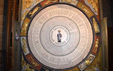 Lund, Sweden. 7 November 2018. Horologium mirabile Lundense - a fifteenth-century astronomical clock in Lund Cathedral.