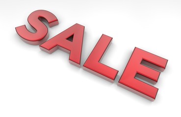 Red Sale sign on white background with shadows. 3D rendering