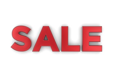 Red Sale sign on white background with shadows. 3D rendering