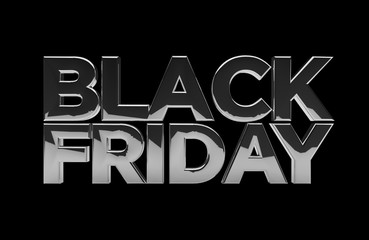 Metallic gloss isolated Black Friday sign on black background. 3D rendering