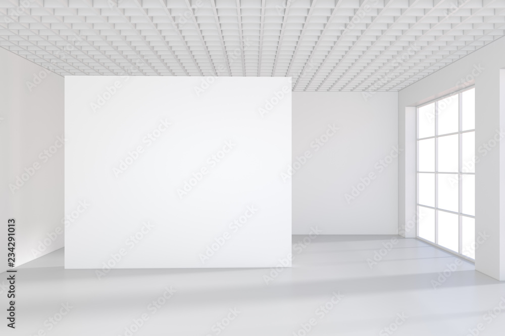 Poster blank exposition modern gallery,open space.blank white empty canvas. 3d rendering.