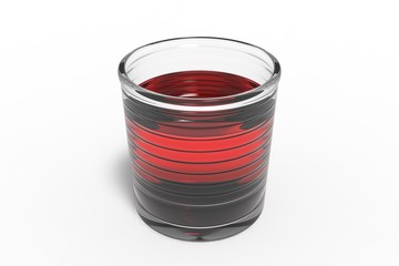 Rippled transparent glass with red liquid. 3D rendering