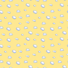 Doodle clouds pattern. Hand drawn colorful seamless background with cute clouds. Scandinavian style print.