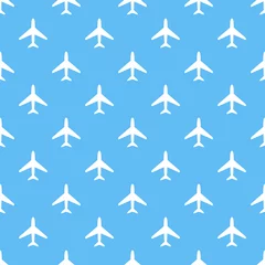 Crédence de cuisine en verre imprimé Motif militaire Modèle sans couture de vecteur d& 39 avions blancs sur fond bleu.