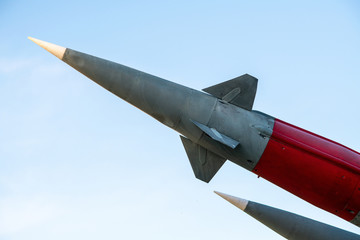Rocket shell ready to launch. Dangerous weapons of mass destruction of enemies of the country.