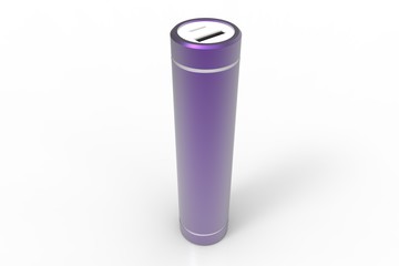 Violet isolated cylinder power bank on white background. Mock up, 3D rendering