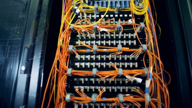 Modern server equipment. A rack with server equipment in a data-center.