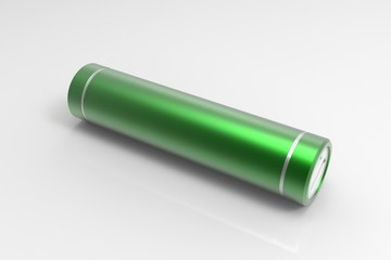 Green isolated cylinder power bank on white background. Mock up, 3D rendering