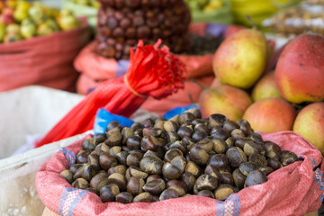 Chestnuts are selling at a local market of Sapa in the north of Vietnam