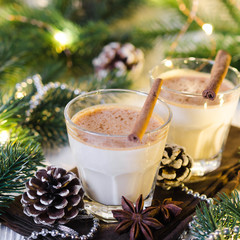 Christmas Milk Cocktail with Spice Eggnog in Festive Atmosphere.