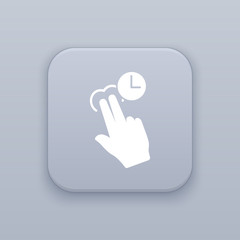 Holding two fingers, touch hold, gray vector button with white icon