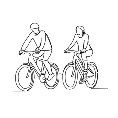 loving couple riding bikes