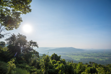 scenery during sunrise time with mountain and savannah field