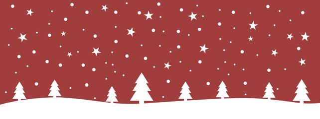 Breite Weihnachtskarte rot weiß mit Winterlandschaft