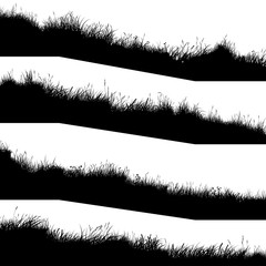 Horizontal banners of silhouettes wavy meadow on slope side. - 234297254
