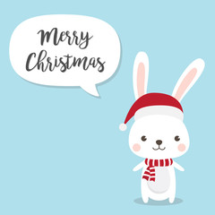 Happy New Year and Merry Christmas invitation card Rabbit cartoon character.