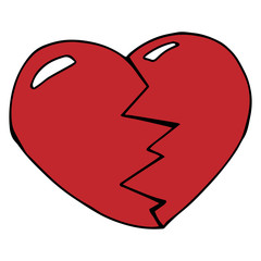 Broken red heart of two halves. The collected heart from pieces. Vector illustration.